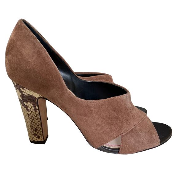 Plenty Tracy Reese Heels 7.5  EU 38 Suede Open Toe Pumps 3.75" High Snake Print - Picture 1 of 9